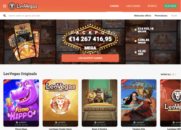 Utvalg av casinospill på Leovegas