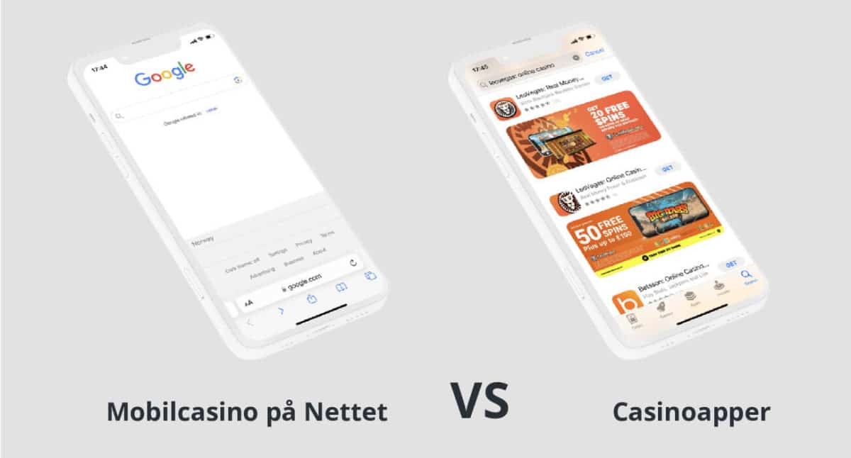 spilleautomater på mobil, nettleser vs casinoapper