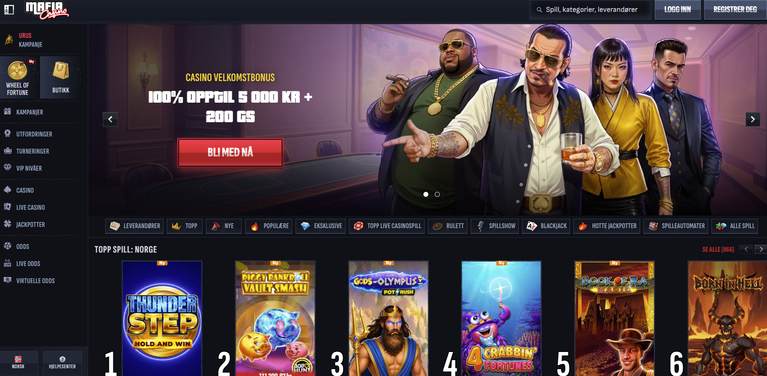 forsiden hos Mafia Casino