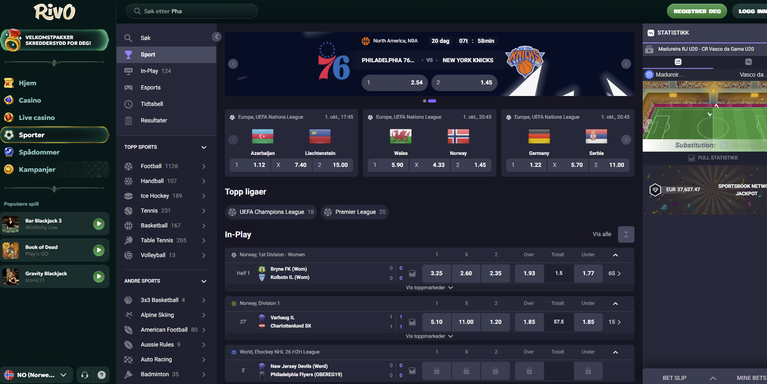 Sportsbetting og odds hos Rivo Casino