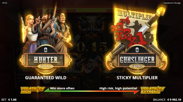 valg mellom Hunter Spins og Gunslinger Spins i Deadwood